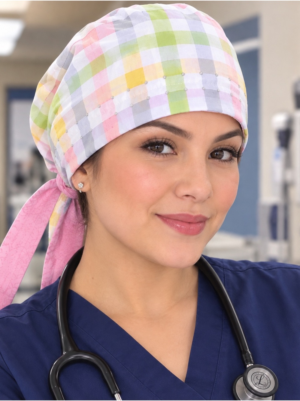Pastel Gingham Tie-Back Bonnet in Pink Accents